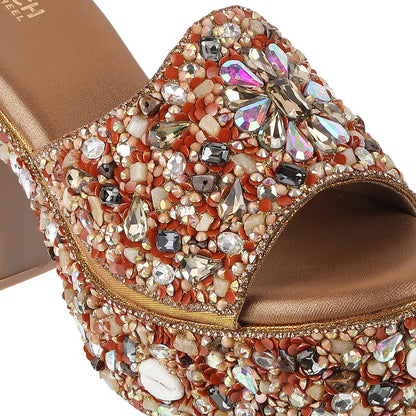 Peach Bridal Open Toe Sandal by Touch Heel - Glamorous crystal-embellished sandal with intricate beaded design and sparkling accent.