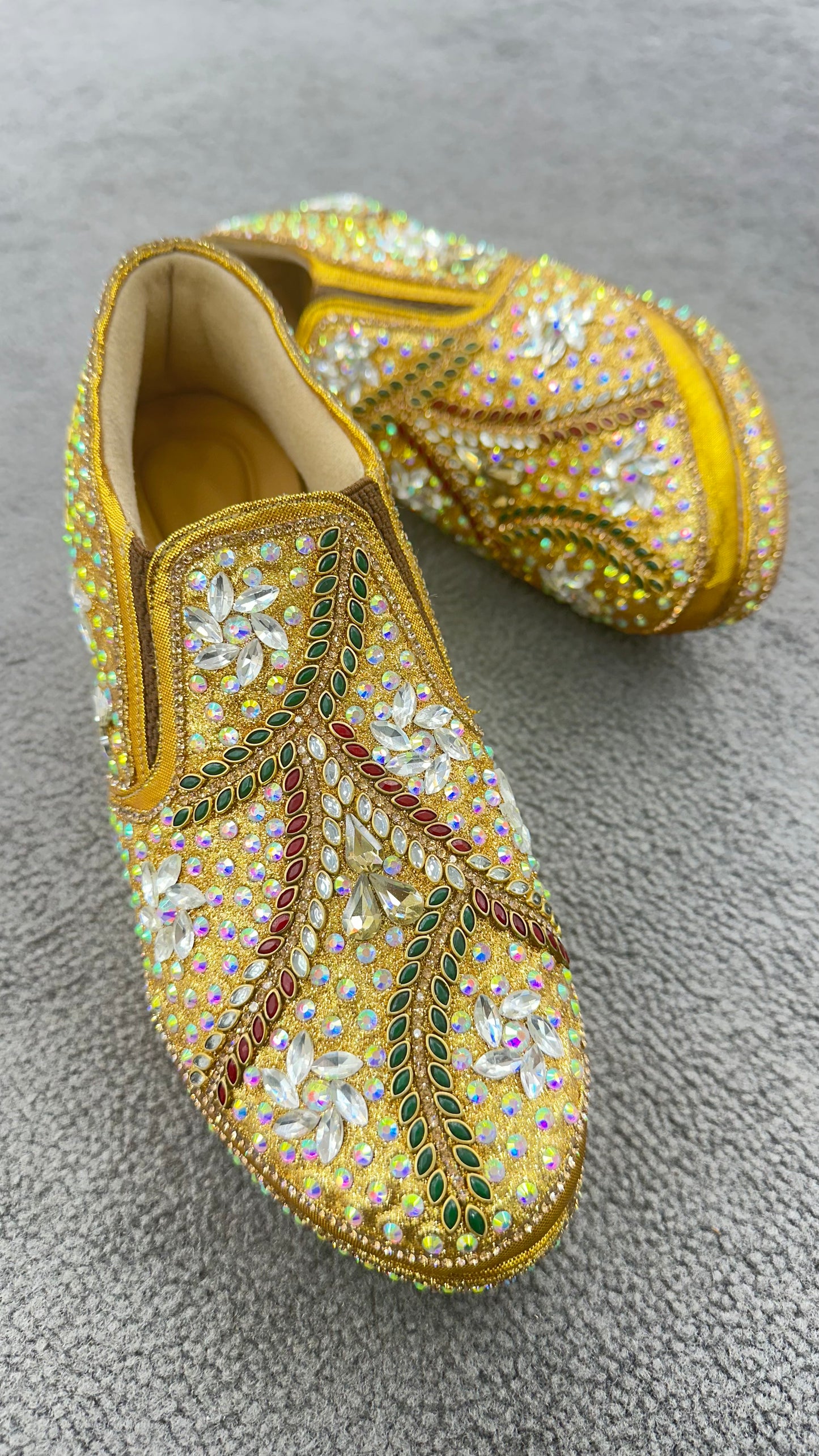 2-Inch Golden Bridal Shoes with Embroidery, Stones & Sequins – Comfortable Vegan Wedding Shoes for Brides & Guests