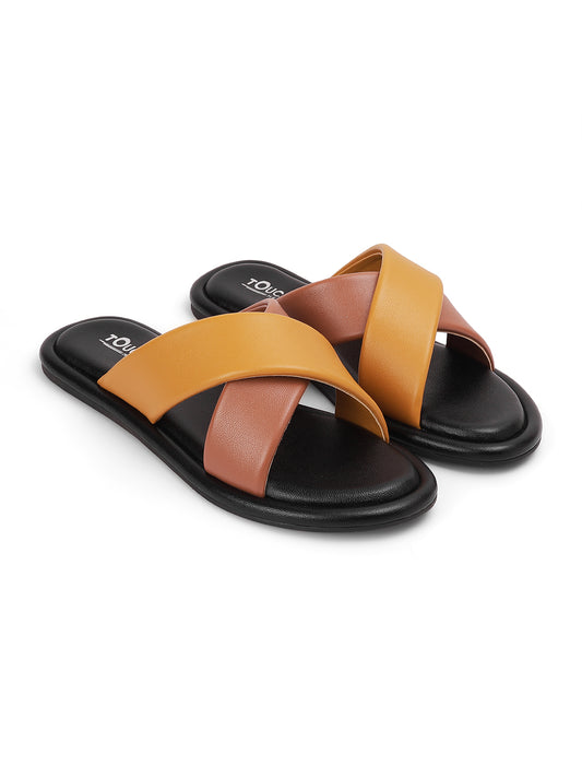 Stylish Slip on Open Toe Sliders - Cross Strap Sandals