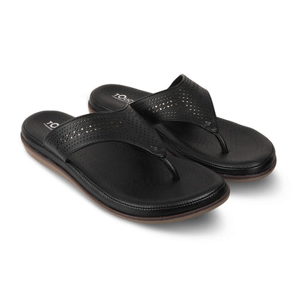 Men's Black Perforated Comfort Flip-Flop Sandal